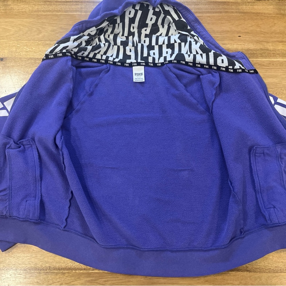 Victoria's Secret Women's Full Zip Hoodie Purple Love Pink Dog Logo L Y2K - Picture 4 of 9